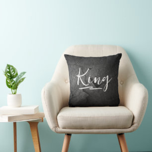 Black Slate Rock with King Text Throw Pillow