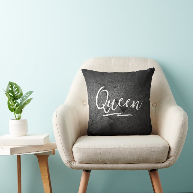 Black Slate Rock with Queen Text Throw Pillow (Chair)