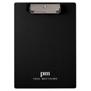 Black Sleek Custom Monogram and Name Clipboard