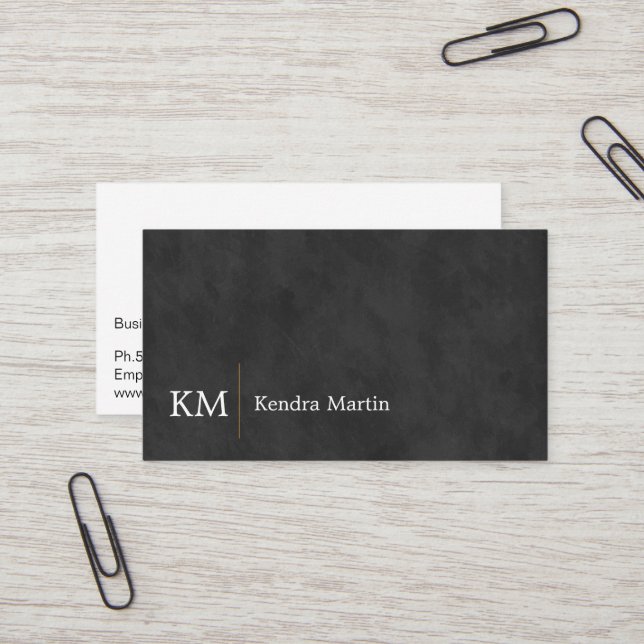 Black Sleek Texture | Initials Business Card (Front/Back In Situ)