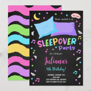 Black Sleepover Party Anniversaire Invitation
