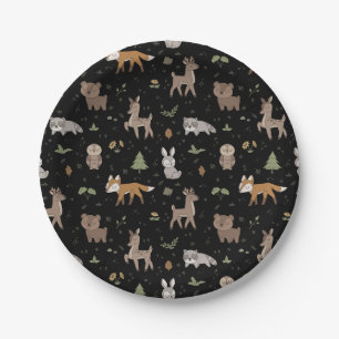 Black Sleepy Little Woodland Critters Paper Plate