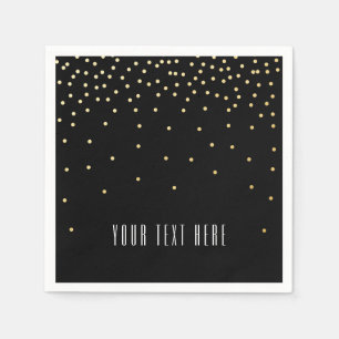 Black & Small Gold Foil Confetti Wedding Napkins