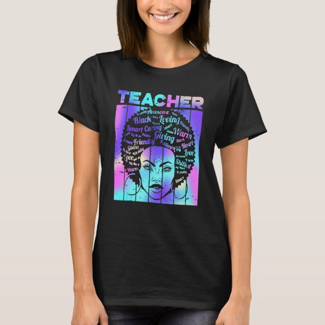 Black Smart Teacher Afro Love Melanin African Amer T-Shirt (Front)