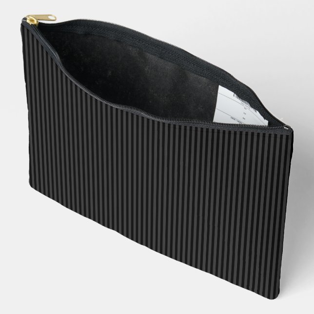 Black & Smoky Black Narrow Vertical Stripes  Accessory Pouch (Open)