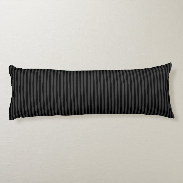 Black & Smoky Black Narrow Vertical Stripes  Body Pillow (Back)