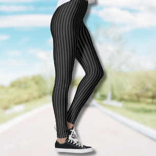 Black & Smoky Black Narrow Vertical Stripes Leggings