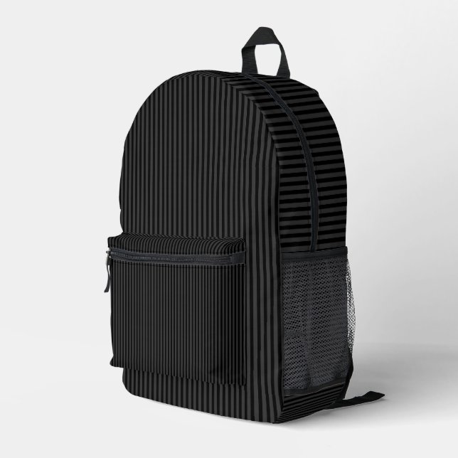 Black & Smoky Black Narrow Vertical Stripes  Printed Backpack (Back Corner Right)