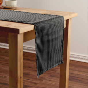 Black & Smoky Black Narrow Vertical Stripes Short Table Runner