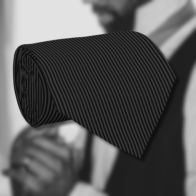 Black & Smoky Black Narrow Vertical Stripes  Tie (Creator Uploaded)