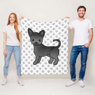 Black Smooth Coat Chihuahua Cartoon Dog & Paws Fleece Blanket