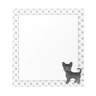 Black Smooth Coat Chihuahua Cartoon Dog & Paws Notepad