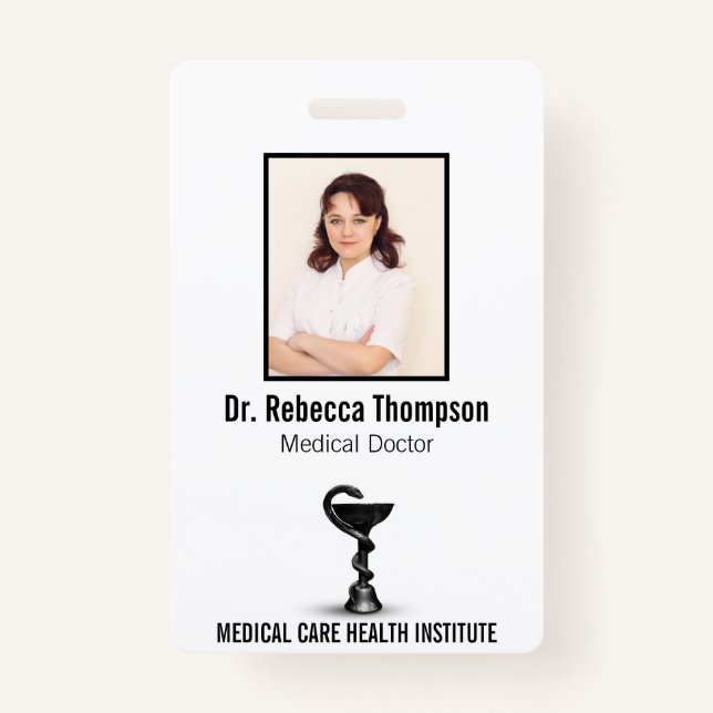 Black Snake Bowl Hygieia Medical White Photo ID Badge (Front)
