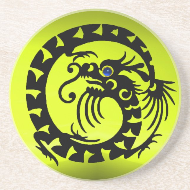 BLACK SNAKE DRAGON IN YELLOW Blue Gemstone Coaster (Front)