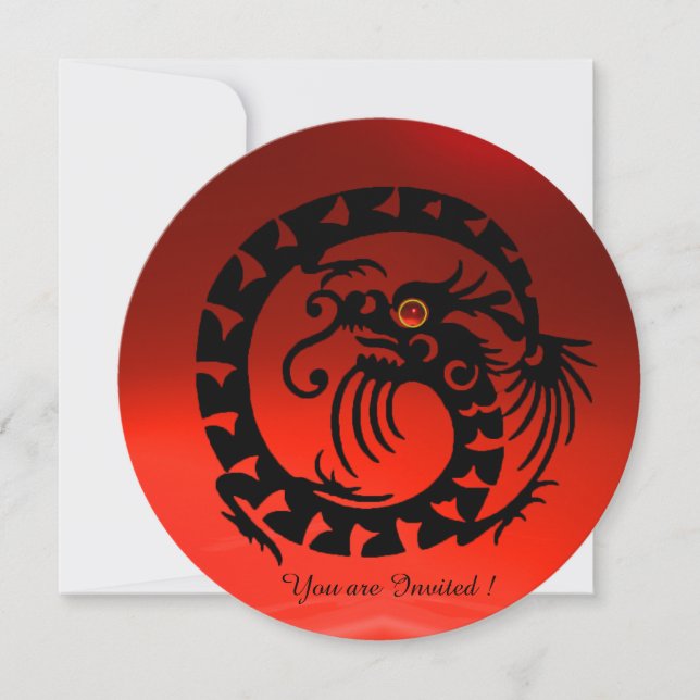 BLACK SNAKE DRAGON RED RUBY GEM STONE INVITATION (Front)