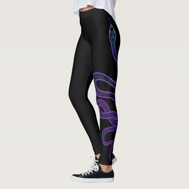 Black Snake Modern Sketch Sport Gym Leggings (Left)