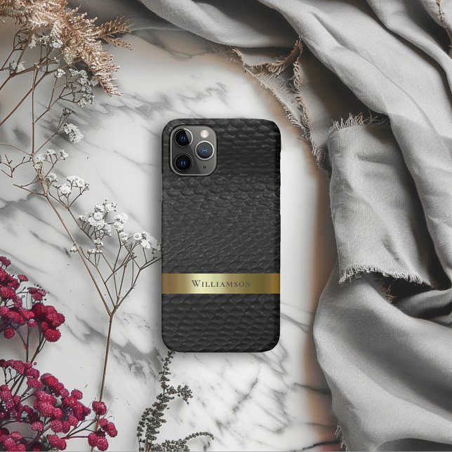 Black Snakeskin Digital Leather Gold Metal Case-Mate iPhone Case (Creator Uploaded)