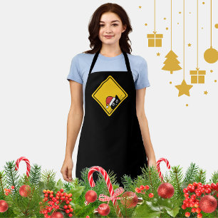 Black Sneaky Santa Cat U.S. Warning Sign Apron
