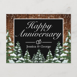 Black Snow Wood & Forest Anniversary Greeting Announcement Postcard