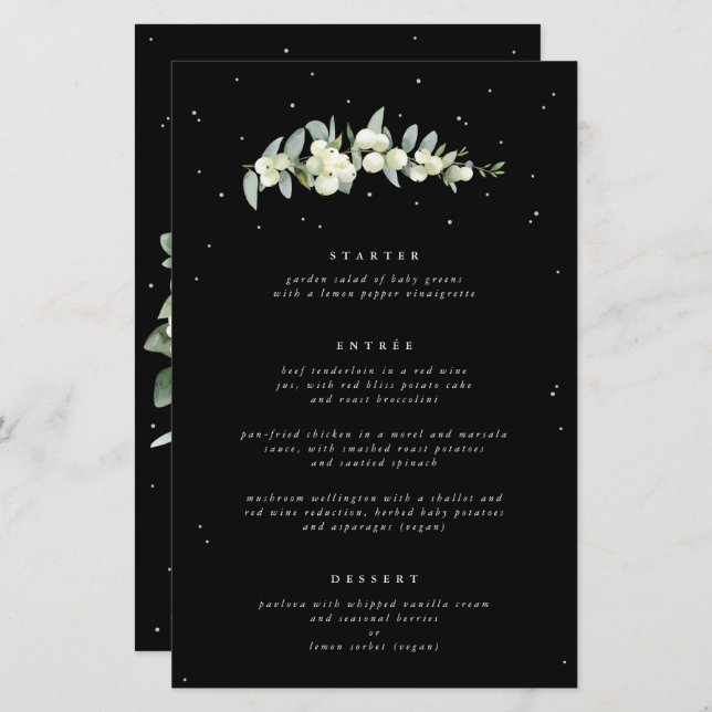 Black Snowberry + Eucalyptus 3 Course Wedding Menu (Front/Back)