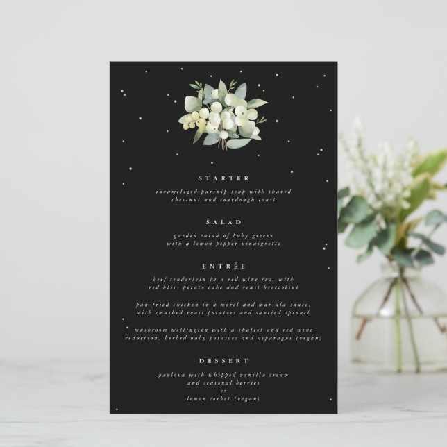 Black Snowberry + Eucalyptus 4 Course Wedding Menu (Standing Front)