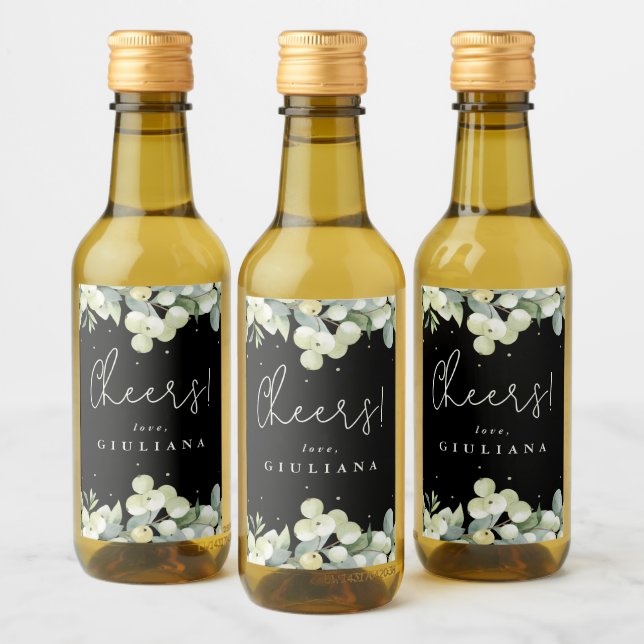 Black Snowberry+Eucalyptus Bachelorette Mini Wine Label (Bottles)