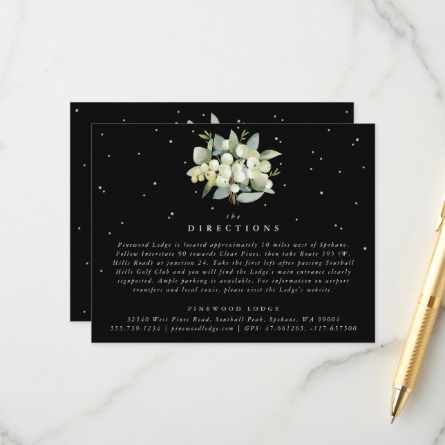 Black Snowberry+Eucalyptus Bouquet Directions Enclosure Card (Front/Back In Situ)
