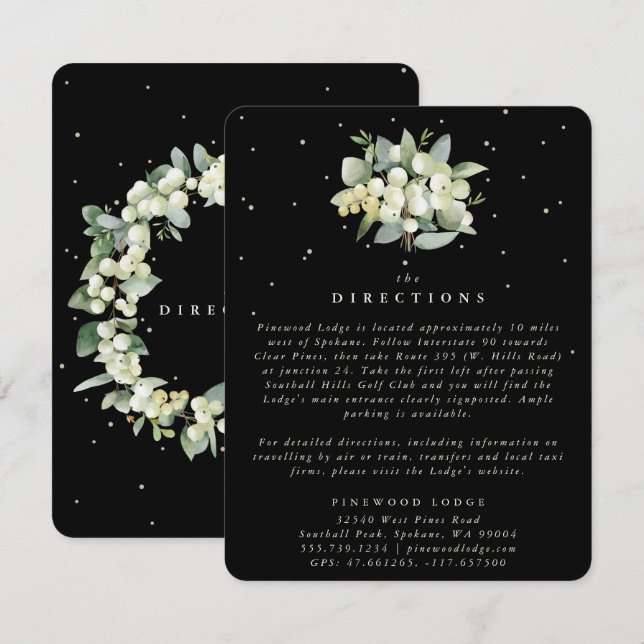 Black Snowberry+Eucalyptus Bouquet Directions Enclosure Card (Front/Back)