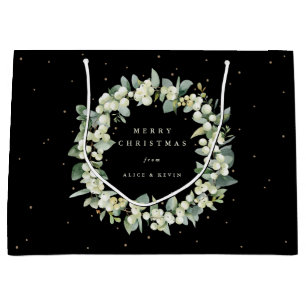 Black Snowberry+Eucalyptus Christmas/Holiday Large Gift Bag