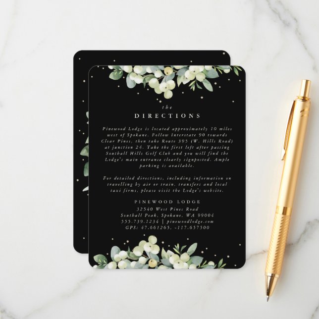 Black Snowberry+Eucalyptus Edged Directions Enclosure Card (Front/Back In Situ)