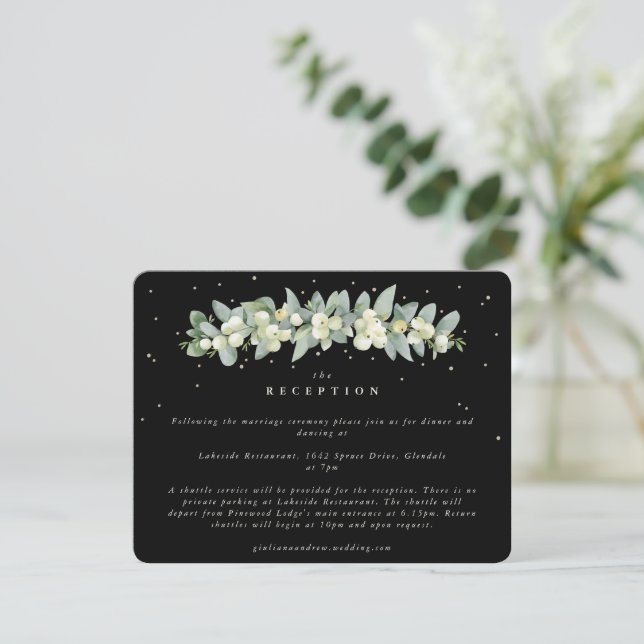 Black Snowberry+Eucalyptus Garland Reception Enclosure Card (Standing Front)