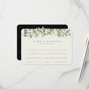 Black Snowberry+Eucalyptus Garland Wedding RSVP Card