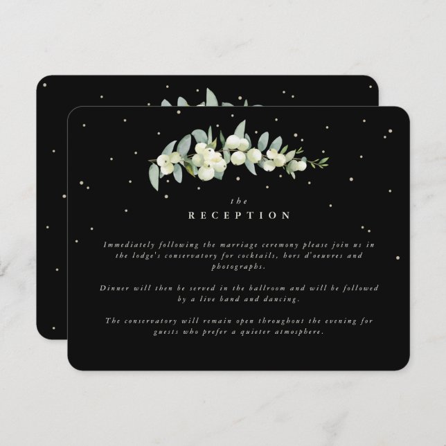 Black Snowberry+Eucalyptus Stem Wedding Reception Enclosure Card (Front/Back)