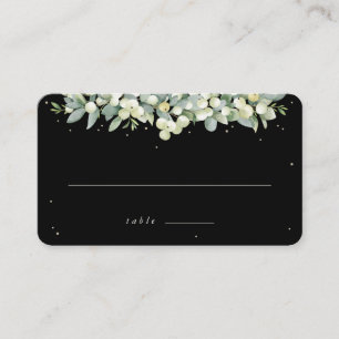 Black Snowberry + Eucalyptus Wedding Flat Place Card