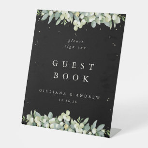 Black Snowberry+Eucalyptus Wedding Guest Book Pedestal Sign
