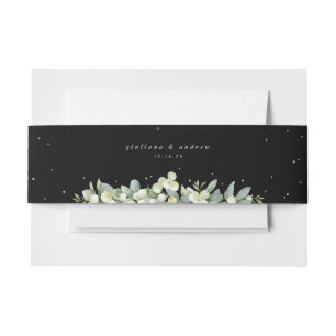 Black Snowberry+Eucalyptus Wedding Landscape Invitation Belly Band