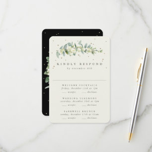 Black Snowberry+Eucalyptus Wedding Multi-Event RSVP Card