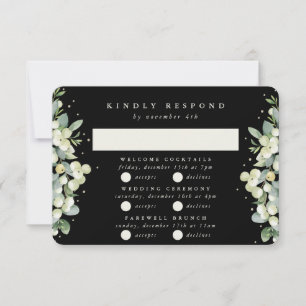 Black Snowberry+Eucalyptus Wedding Multi-Event RSVP Card