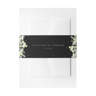 Black Snowberry+Eucalyptus Wedding Portrait Invitation Belly Band