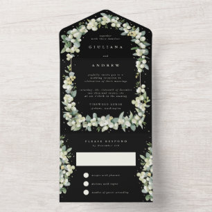 Black Snowberry+Eucalyptus Wedding Reception Only All In One Invitation
