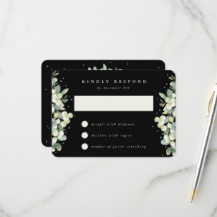 Black Snowberry+Eucalyptus Wedding RSVP Card