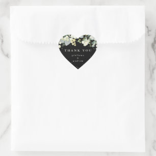Black Snowberry+Eucalyptus Wedding Thank You Heart Sticker