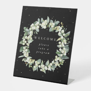 Black Snowberry+Eucalyptus Welcome Program Table Pedestal Sign