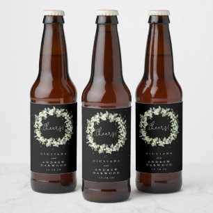 Black Snowberry+Eucalyptus Winter Wedding Beer Bottle Label