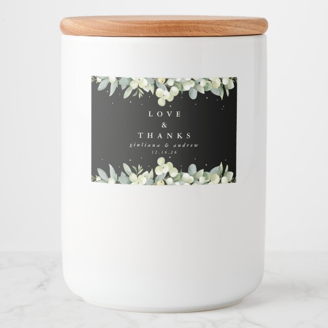 Black Snowberry+Eucalyptus Winter Wedding Favour Food Label (Front)
