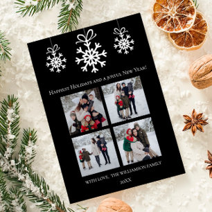 Black Snowflake Ornaments Photo Collage Holiday Card