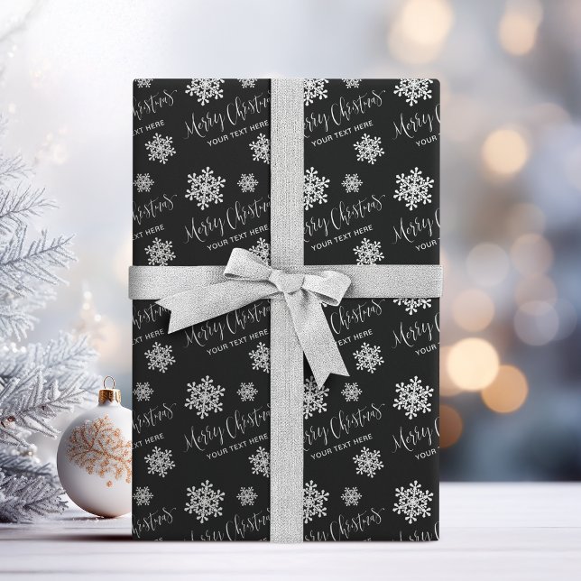 Black Snowflakes Merry Christmas Script Custom Wrapping Paper (Black Snowflakes Merry Christmas Script Custom Wrapping Paper)