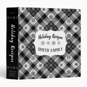 Black Snowflakes Plaid Christmas Recipe Binder