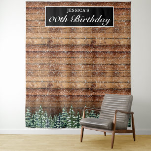 Black Snowy Wood Forest Birthday Photo Background Tapestry