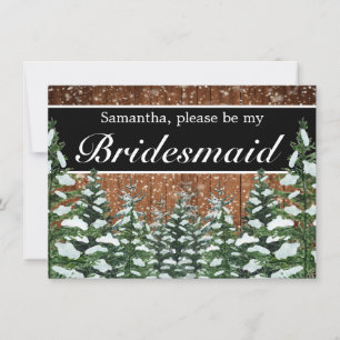 Black Snowy Wood & Forest Bridesmaid Invite Card